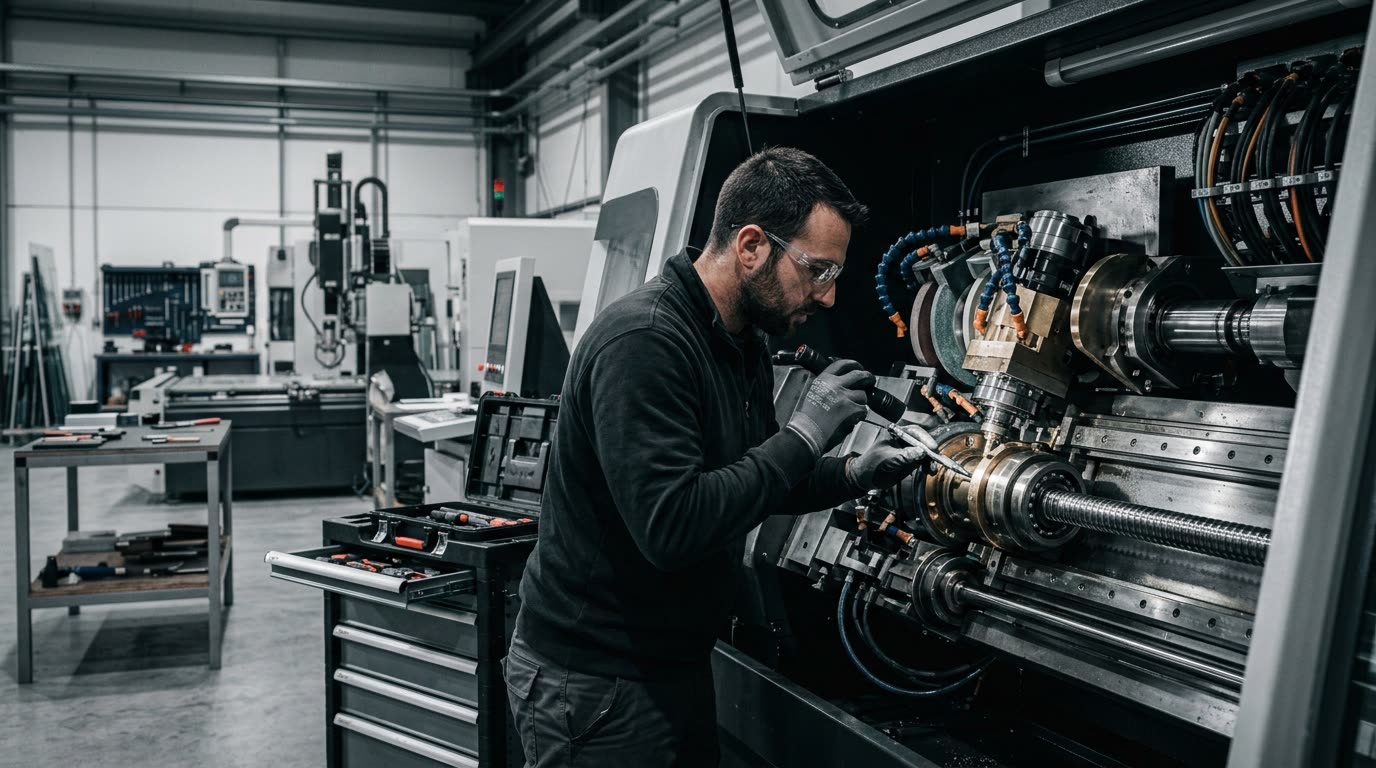 Técnico a intervir no interior de uma máquina